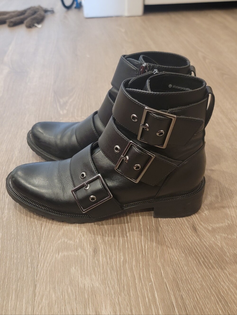 Blondo Black Leather Buckle Combat Boots